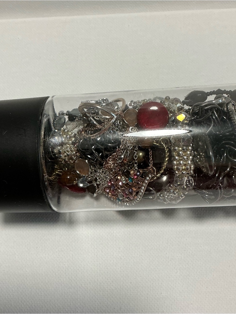 Clear Jewelry Tube Filled with 25 Mixed Costume Jewelry Multicolor Items. - Picture 5 of 15